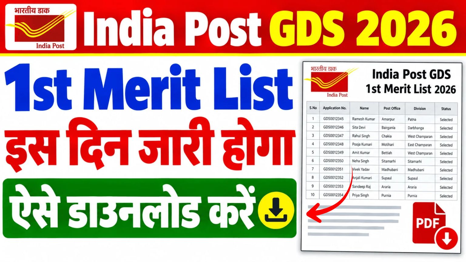 India Post GDS 1st Merit List 2026
