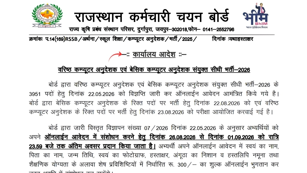 Rajasthan Computer Instructor Form Correction 2026